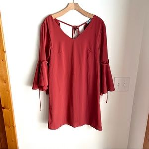 She + Sky Burnt Orange Flutter 3/4 Bell Sleeve Dress